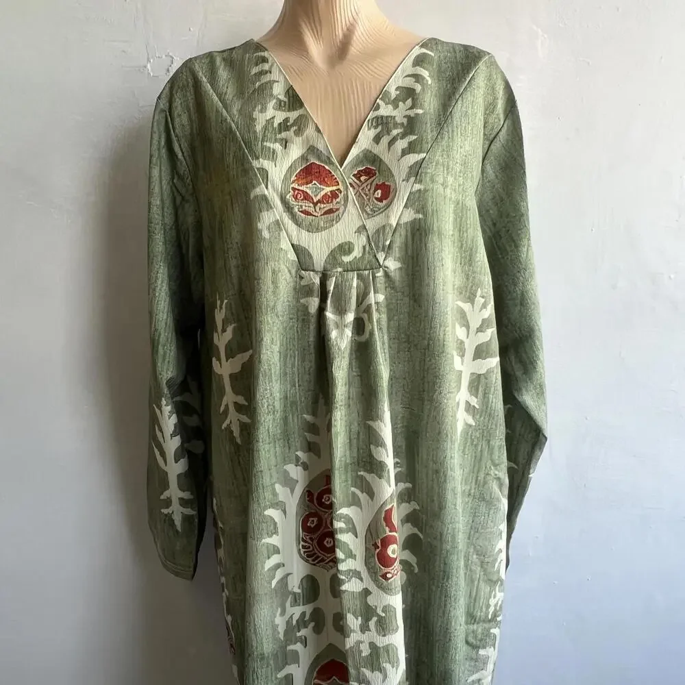 Unbranded Women's Size  XL 2XL XXL Pale Green Bohemian Maxi Dress Long Sleeve - Picture 2 of 9